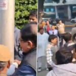 Meerut Development Authority employees were beating a young man, a journalist was also beaten for making a video