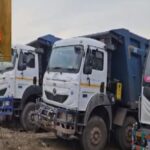 Tonk: 17 dumpers and one loader seized while transporting illegal gravel, SHO and 2 constables present.