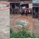 Rain created havoc, flood situation created, police jeep went out of control and overturned due to strong flow of water.
