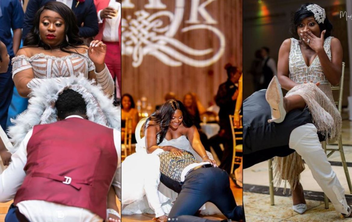 After the wedding, the groom enters the bride's gown in front of everyone and throws this thing into the crowd of guests.