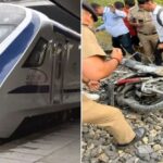 Seeing Vande Bharat Express train coming in front, the youth left the bike on the railway track and ran away, a major accident was averted.