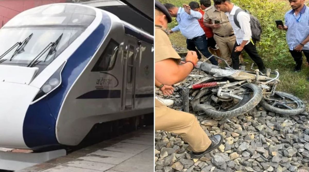 Seeing Vande Bharat Express train coming in front, the youth left the bike on the railway track and ran away, a major accident was averted.