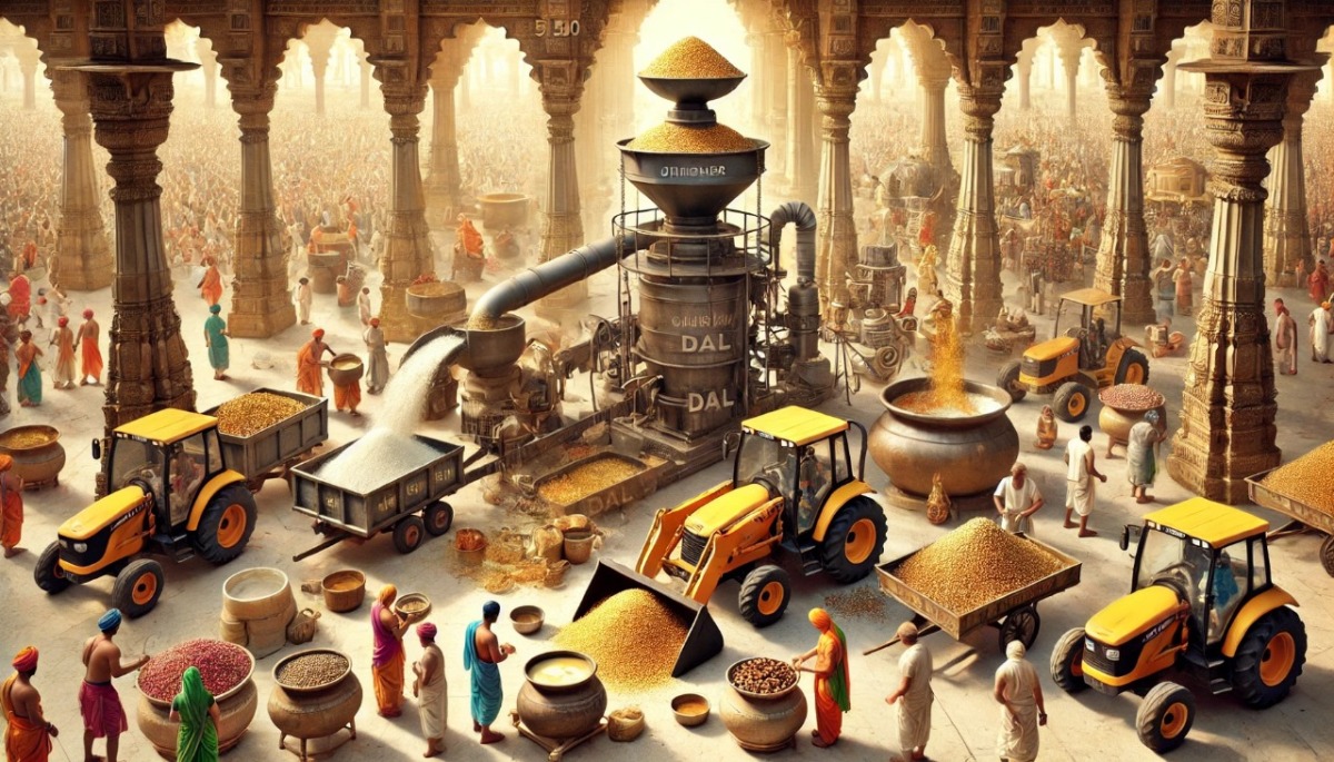Unique Bhandara: 51,500 kg churma is being made with JCB and thresher machine, Bhairu Baba will enjoy it